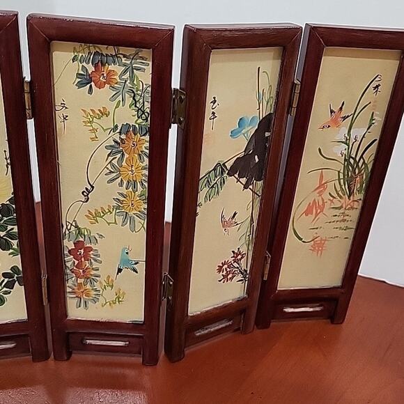 Vintage Hand Painted Mini Divider Shade Privacy Screen ~ Wood 6 Panel Vintage - Picture 4 of 8